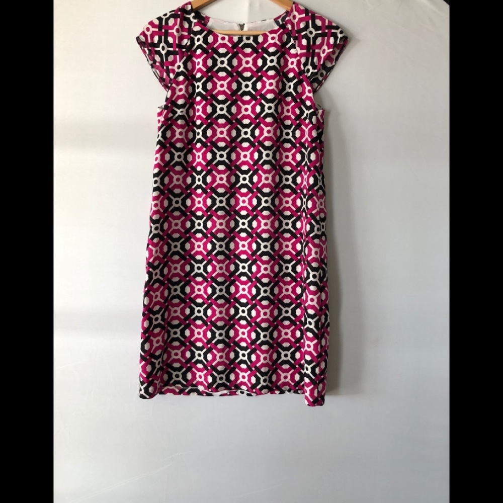 laundry by Shelly Segal geometric patterned dress.